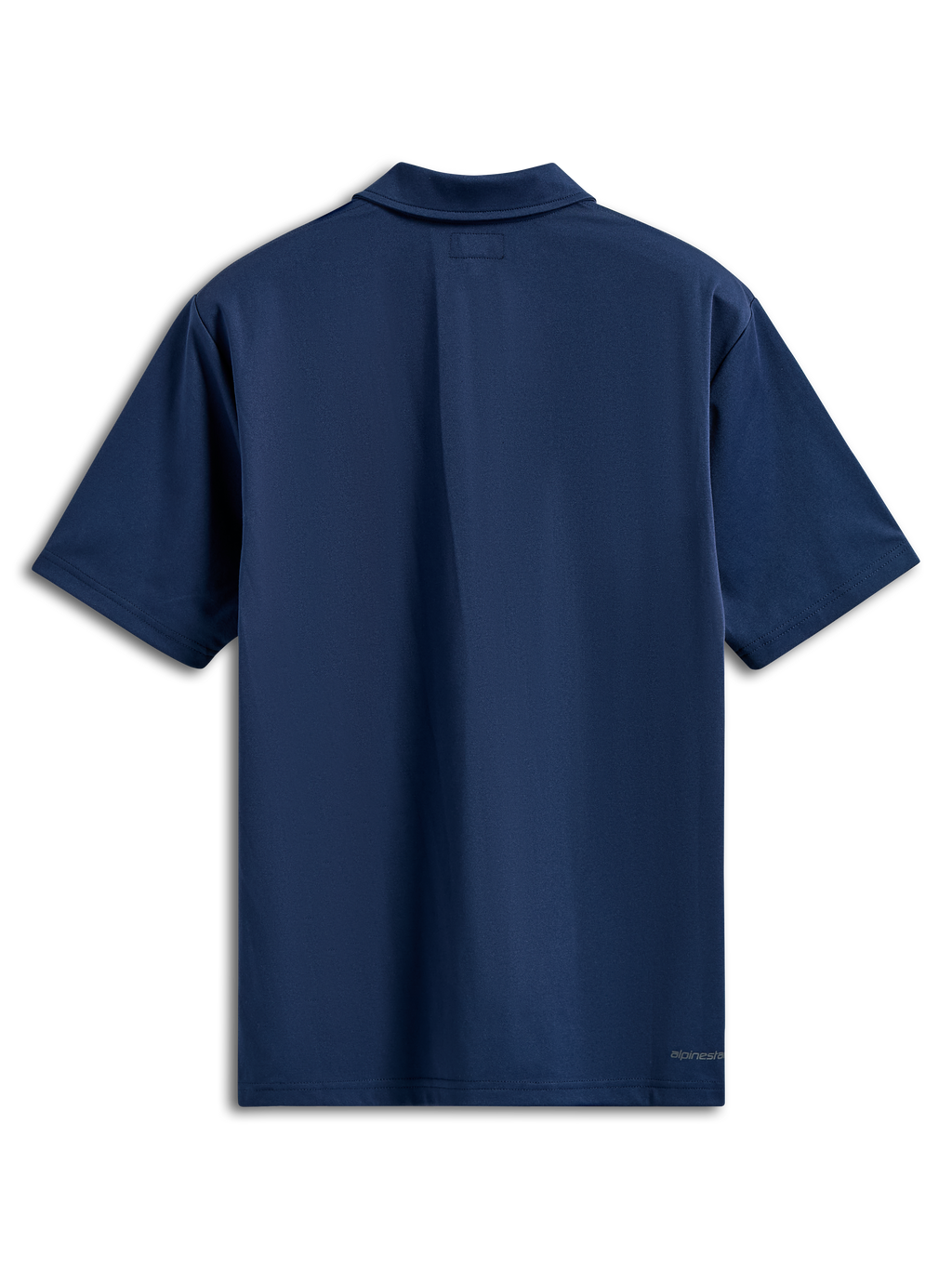 Alpinestars Polo Sport Impetus, polo a maniche corte, blu navy, vista posteriore con colletto dello stesso tessuto e piccolo logo testuale sull'orlo inferiore destro, abbigliamento casual motorsport streetwear