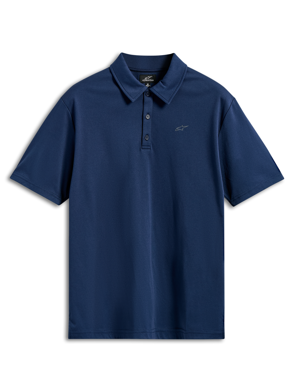 Alpinestars Polo Sport Impetus, polo a maniche corte, blu navy, tessuto in rete finta con chiusura a tre bottoni e piccolo logo Astars grigio sul petto, abbigliamento sportivo casual da motorsport