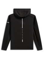 Felpa con cappuccio Alpinestars Insight, vista posteriore, felpa pullover in pile nera, striscia bianca verticale con scritta 'RACING AHEAD', logo Alpinestars sulla manica, streetwear casual ispirato al motorsport