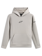 Alpinestars Insight Hoodie, felpa con cappuccio casual, grigio cemento con logo Astars nero sul petto, tasca a marsupio, cappuccio foderato in rete, maniche lunghe, design moderno ispirato al motorsport