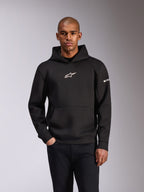 Felpa con cappuccio Alpinestars Insight, felpa nera, logo Astars bianco sul petto e scritta sulla manica, tasca a marsupio, pile double face tri-blend, streetwear casual motorsport
