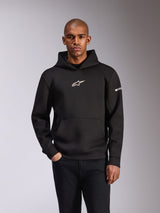 Felpa con cappuccio Alpinestars Insight, felpa nera, logo Astars bianco sul petto e scritta sulla manica, tasca a marsupio, pile double face tri-blend, streetwear casual motorsport