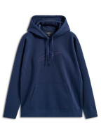 Alpinestars Emergent Oversized Hoodie, blu navy, felpa pullover con logo Astars ricamato in 3D tono su tono sul petto, tasca a marsupio, cappuccio con coulisse, streetwear casual dalla vestibilità rilassata