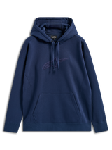 Alpinestars Emergent Oversized Hoodie, blu navy, felpa pullover con logo Astars ricamato in 3D tono su tono sul petto, tasca a marsupio, cappuccio con coulisse, streetwear casual dalla vestibilità rilassata