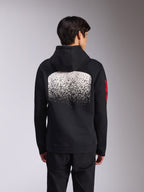Felpa con cappuccio Alpinestars Obsessed, vista posteriore di felpa nera, con grande grafica bianca punteggiata a gradazione MX sulla schiena e loghi Alpinestars rossi sulle maniche, streetwear casual ispirato al motorsport