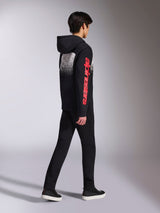Alpinestars Felpa con cappuccio Obsessed, felpa in pile pullover, nero, logo Alpinestars rosso sulla manica e grafica posteriore sfumata bianca, streetwear casual ispirato al motorsport