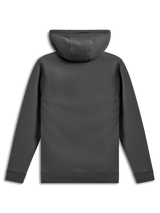 Alpinestars Ellipsoid Hoodie, felpa pullover, grigio Gunmetal, vista posteriore che mostra busto e maniche in tinta unita, polsini e orlo a coste, abbigliamento streetwear casual ispirato al motorsport