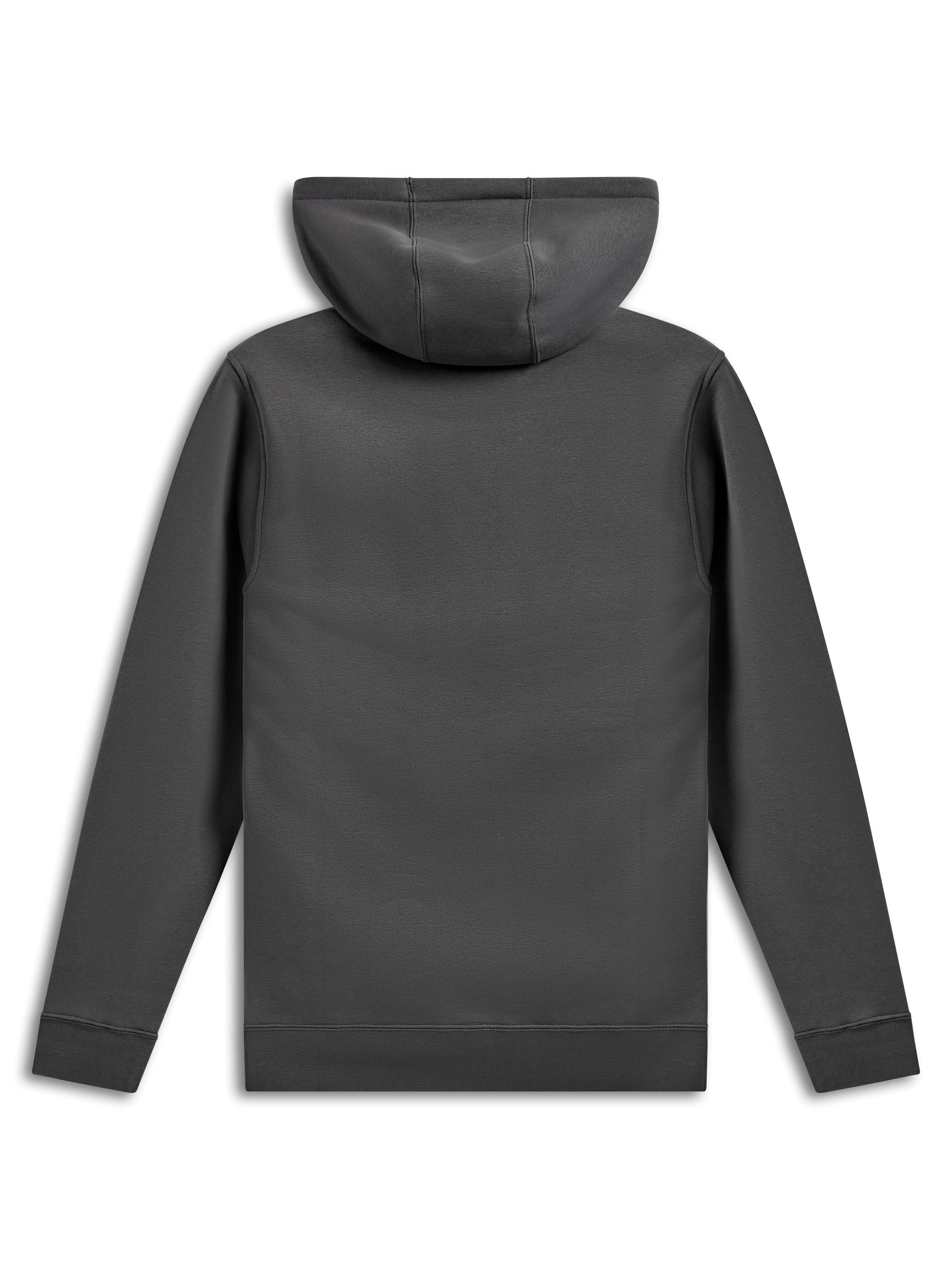 Alpinestars Ellipsoid Hoodie, felpa pullover, grigio Gunmetal, vista posteriore che mostra busto e maniche in tinta unita, polsini e orlo a coste, abbigliamento streetwear casual ispirato al motorsport