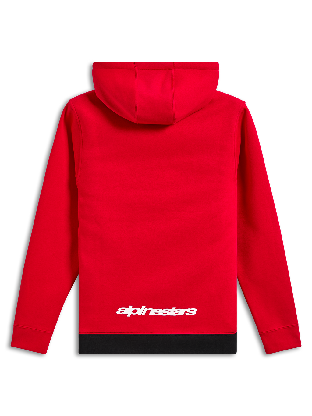 Alpinestars Parallel Hoodie, streetwear casual, rosso con orlo a coste nero, logo Alpinestars bianco sulla parte inferiore della schiena, design pullover con cappuccio, vista posteriore
