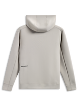Alpinestars Cypher Hoodie, vista posteriore, grigio cemento, pile double face tri-blend, piccolo logo nero sulla parte bassa della schiena, cappuccio foderato in rete, streetwear casual ispirato al motorsport