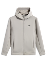 Felpa con cappuccio Alpinestars Cypher, felpa in pile double face con zip integrale, grigio Cement, caratterizzata da logo Astars nero sul petto, cappuccio a collo alto foderato in rete con logo Alpinestars, tasche sulle cuciture, design sportswear casual