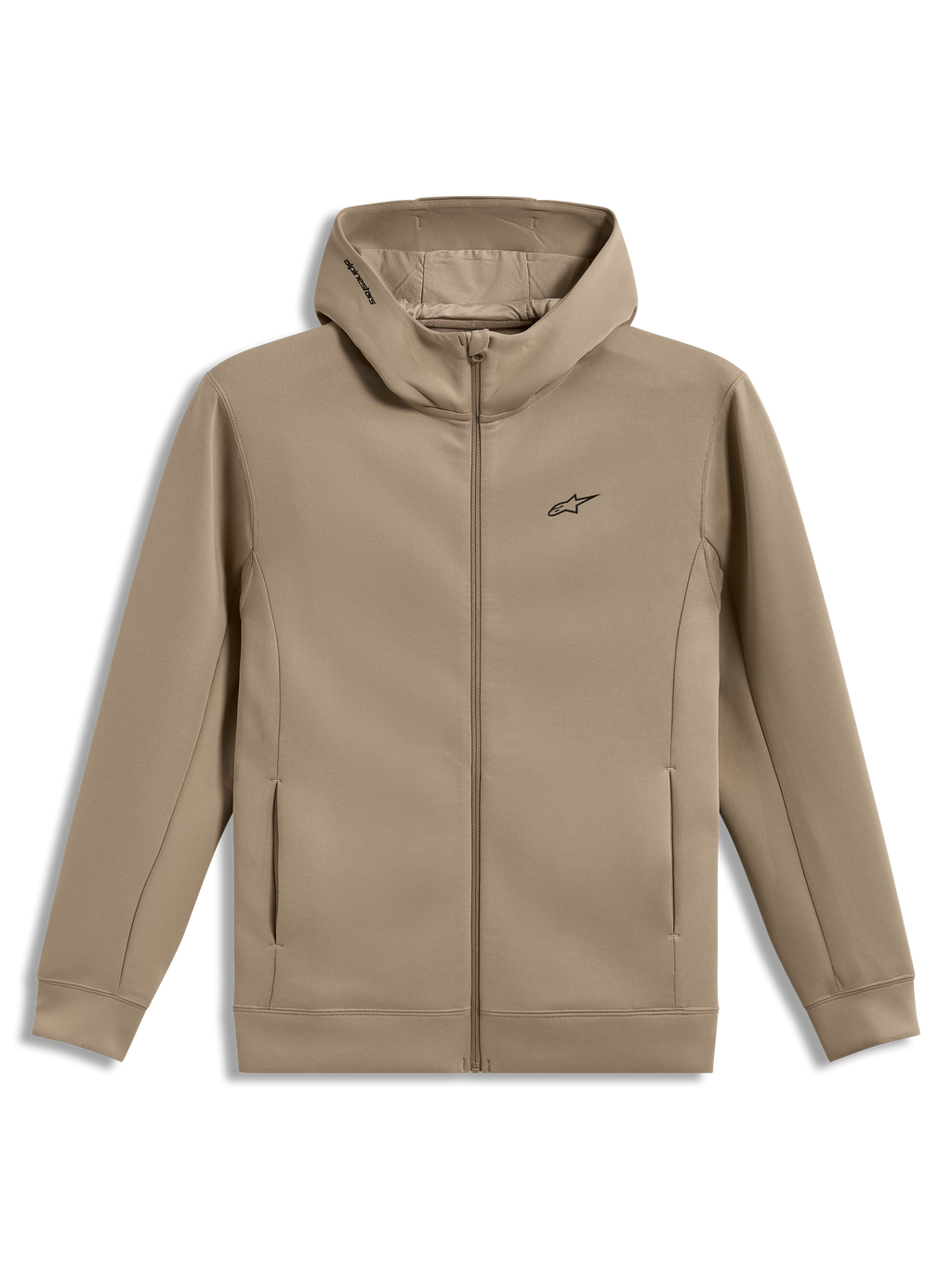 Alpinestars Cypher Hoodie, felpa in pile beige con zip, cappuccio a collo alto foderato in rete e logo Astars.