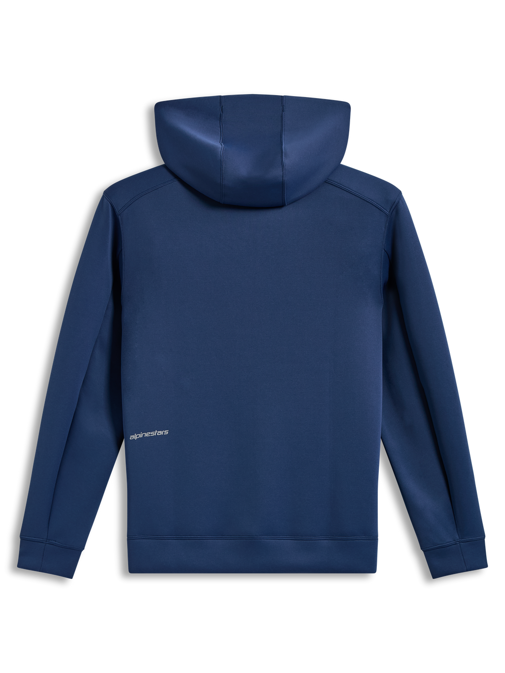 Alpinestars Cypher Hoodie, felpa con cappuccio in pile tri-blend blu, vista posteriore con logo, abbigliamento sportivo