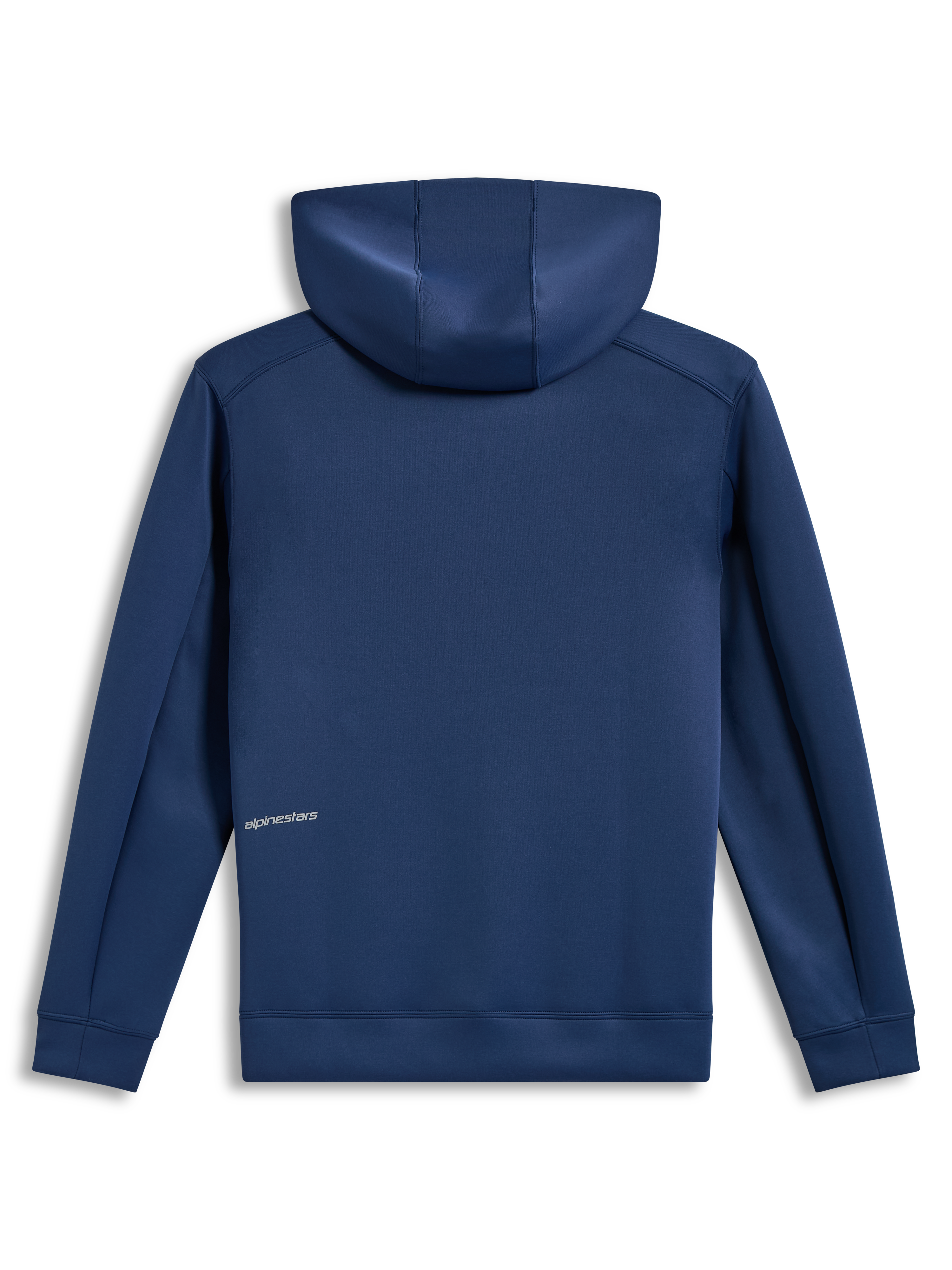 Alpinestars Cypher Hoodie, felpa con cappuccio in pile tri-blend blu, vista posteriore con logo, abbigliamento sportivo