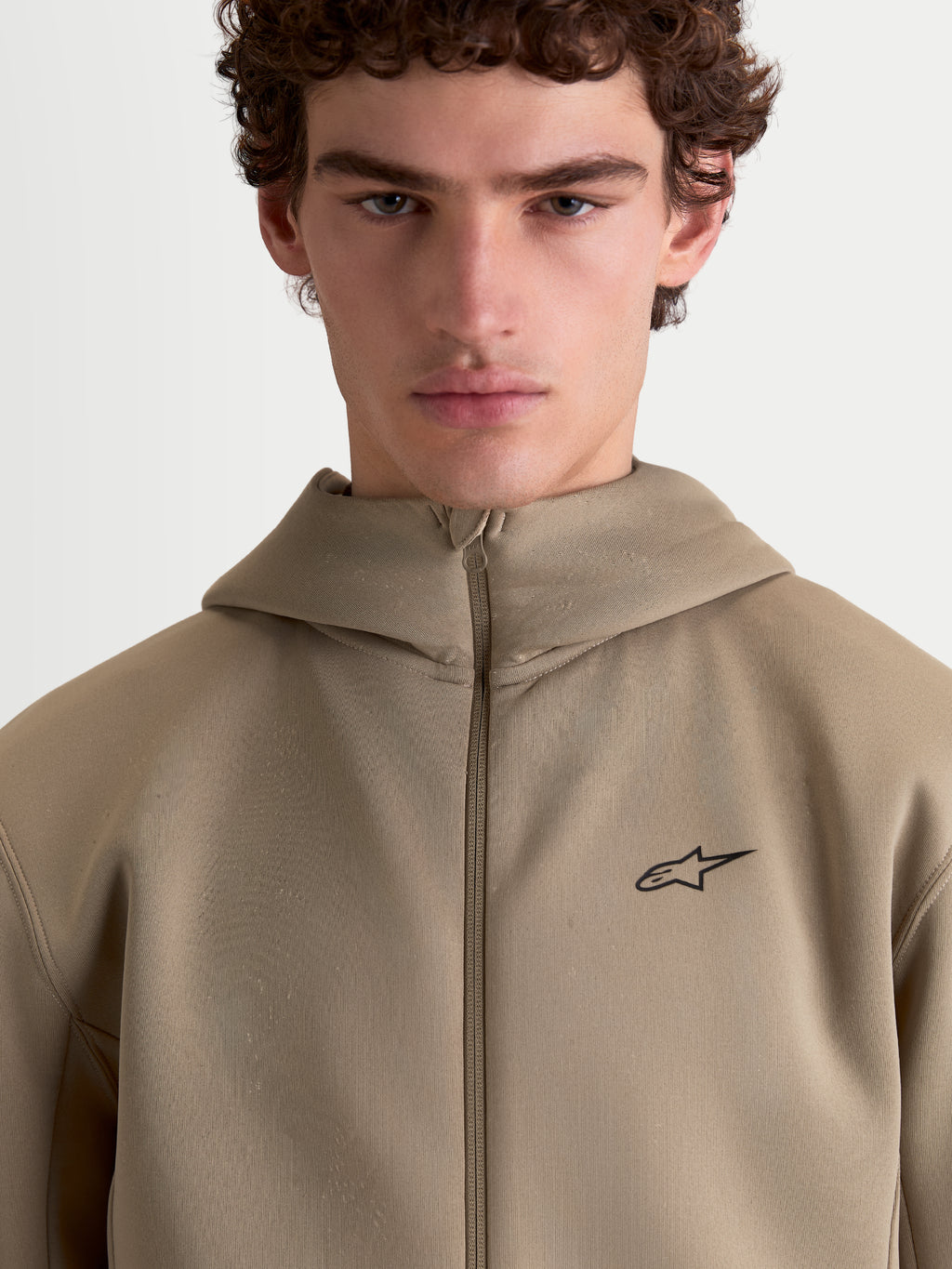 Alpinestars Felpa con cappuccio Cypher, felpa sportswear da uomo, beige, cappuccio a collo alto con chiusura a zip integrale e logo Alpinestars nero sul petto, stile motorsport casual