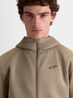 Alpinestars Felpa con cappuccio Cypher, felpa sportswear da uomo, beige, cappuccio a collo alto con chiusura a zip integrale e logo Alpinestars nero sul petto, stile motorsport casual