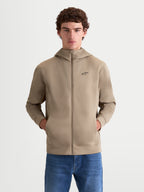 Alpinestars Cypher Hoodie, felpa con cappuccio sportswear da uomo con zip frontale, beige, logo nero sul petto, cappuccio a collo alto e tasche laterali, stile motorsport in pile tri-blend double-face