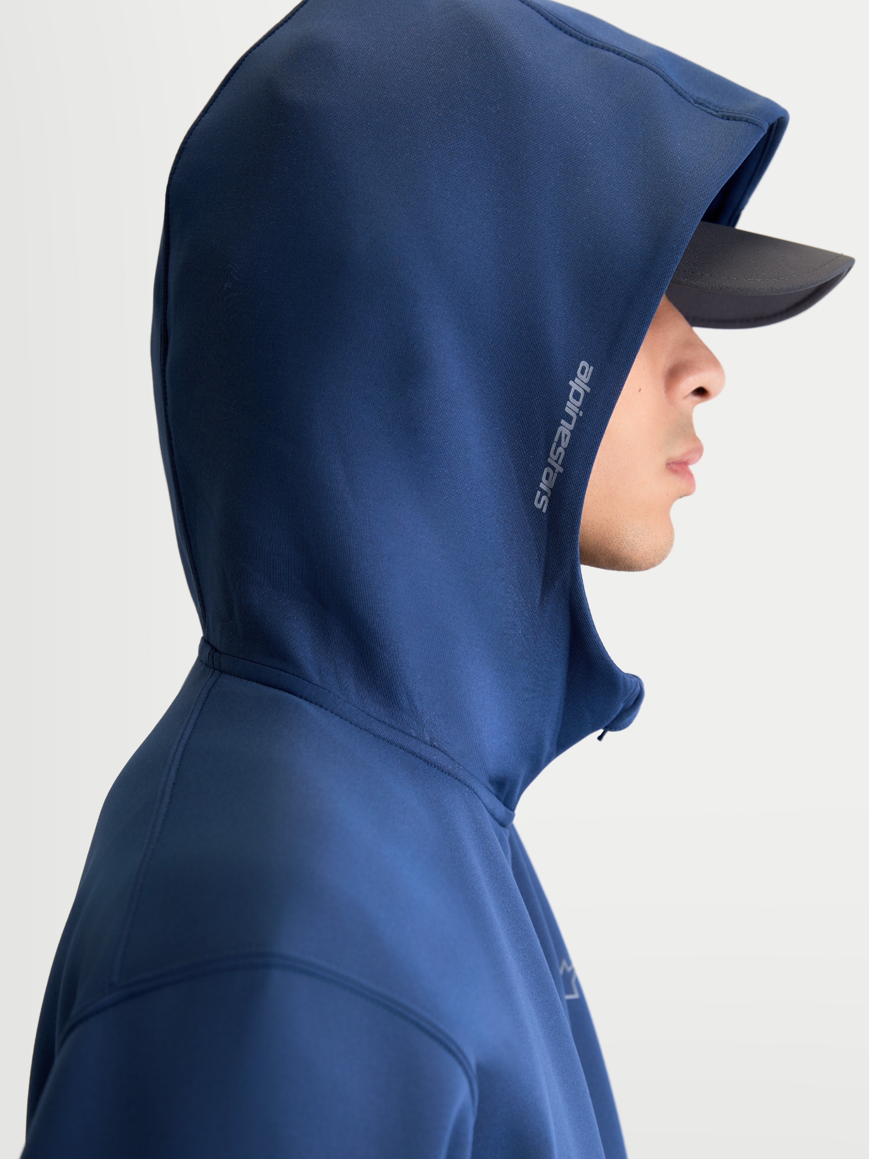 Alpinestars Felpa con cappuccio Cypher, abbigliamento sportivo motorsport, blu, felpa unisex in pile con zip frontale e cappuccio a collo alto foderato in rete, logo Alpinestars laterale, vista di profilo