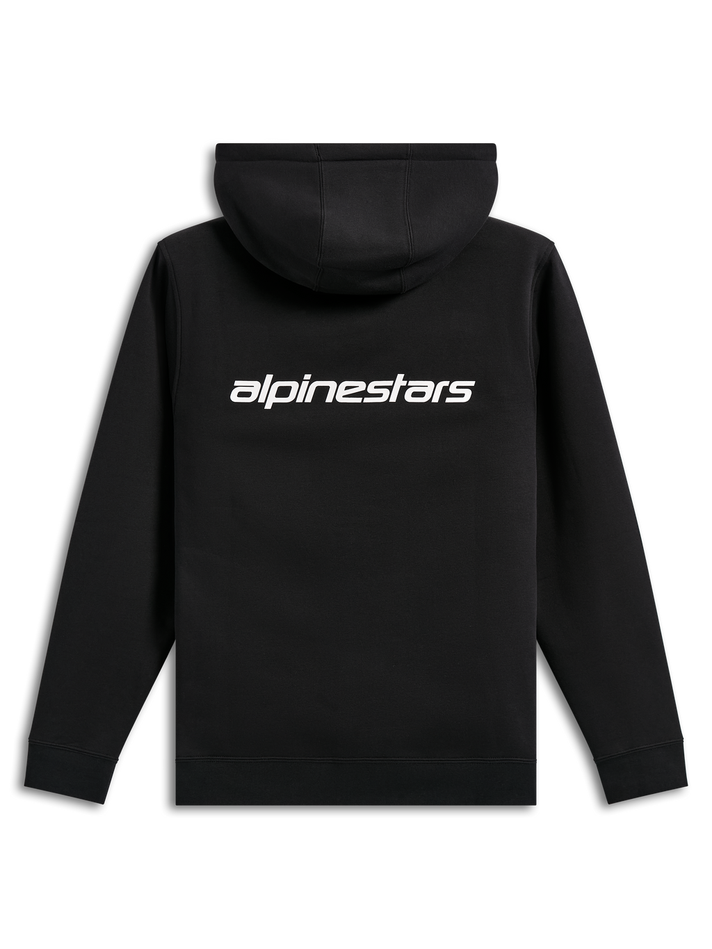Alpinestars Transverse Hoodie, streetwear casual, nero con logo Alpinestars bianco sul retro, felpa con cappuccio, polsini e orlo a coste, design moderno ispirato al motorsport