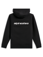 Alpinestars Transverse Hoodie, streetwear casual, nero con logo Alpinestars bianco sul retro, felpa con cappuccio, polsini e orlo a coste, design moderno ispirato al motorsport
