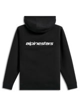 Alpinestars Transverse Hoodie, streetwear casual, nero con logo Alpinestars bianco sul retro, felpa con cappuccio, polsini e orlo a coste, design moderno ispirato al motorsport