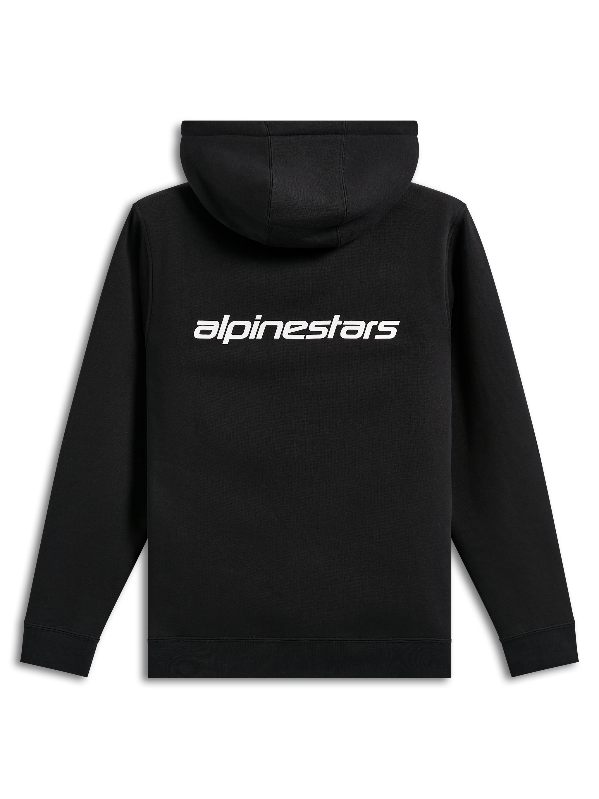 Alpinestars Transverse Hoodie, streetwear casual, nero con logo Alpinestars bianco sul retro, felpa con cappuccio, polsini e orlo a coste, design moderno ispirato al motorsport