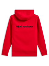 Alpinestars Felpa con cappuccio Transverse, vista posteriore, rosso, con logo Alpinestars nero sulla parte superiore della schiena, felpa casual con cappuccio, polsini e orlo a coste