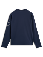 Alpinestars Mandatory CSF Tee, maglietta a maniche lunghe, blu navy, vista posteriore con logo circolare Astars bianco sulla manica sinistra, streetwear casual ispirato al motorsport