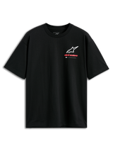 Alpinestars Overhang Oversized CSF Tee, t-shirt a maniche corte, nero, logo Astars frontale combinato in bianco e rosso con marchio 'Premium Racewear', vestibilità oversize casual motorsport streetwear