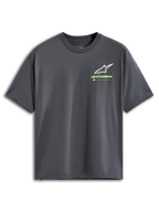 Alpinestars Overhang Oversized CSF Tee, maglietta a maniche corte, grigio antracite, logo Astars bianco con scritta verde lime, streetwear casual motorsport