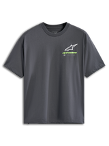 Alpinestars Overhang Oversized CSF Tee, maglietta a maniche corte, grigio antracite, logo Astars bianco con scritta verde lime, streetwear casual motorsport