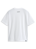 Alpinestars Focused Oversized CSF Tee, t-shirt a maniche corte, bianco, vista posteriore con piccolo logo Alpinestars nero sul collo ed etichetta esterna sull'orlo, streetwear casual motorsport