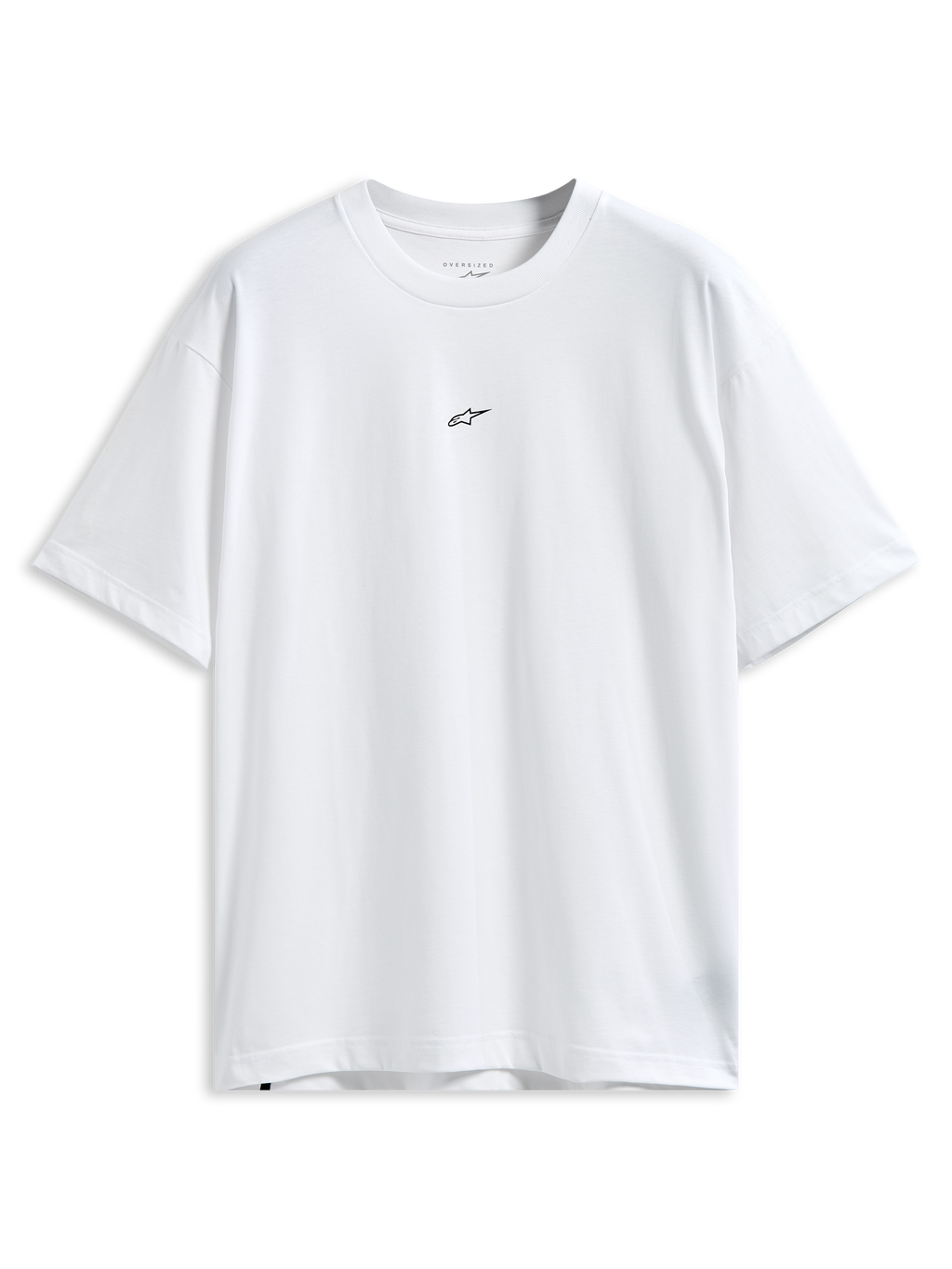 Alpinestars Focused Oversized CSF Tee, t-shirt a maniche corte, bianca, piccolo logo Astars nero sul petto, vestibilità rilassata oversize, streetwear casual ispirato al motorsport