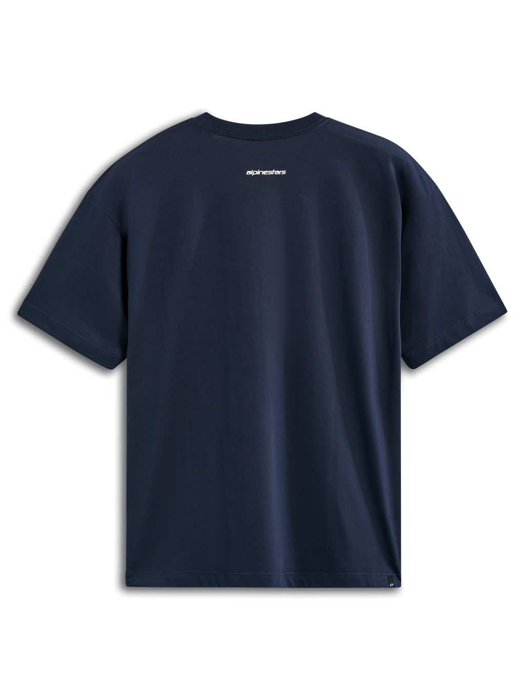 Alpinestars T-shirt Focused Oversized CSF, t-shirt a maniche corte, blu navy, vista posteriore con piccolo logo Alpinestars bianco, abbigliamento casual motorsport streetwear