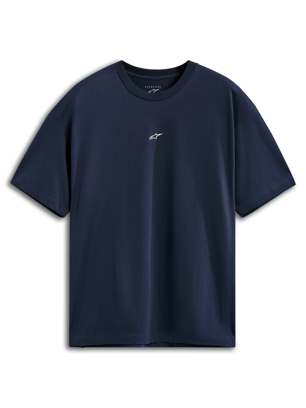 Alpinestars Focused Oversized CSF Tee, t-shirt a maniche corte, blu navy, piccolo logo Astars bianco al centro del petto, vestibilità oversize rilassata, abbigliamento sportivo casual
