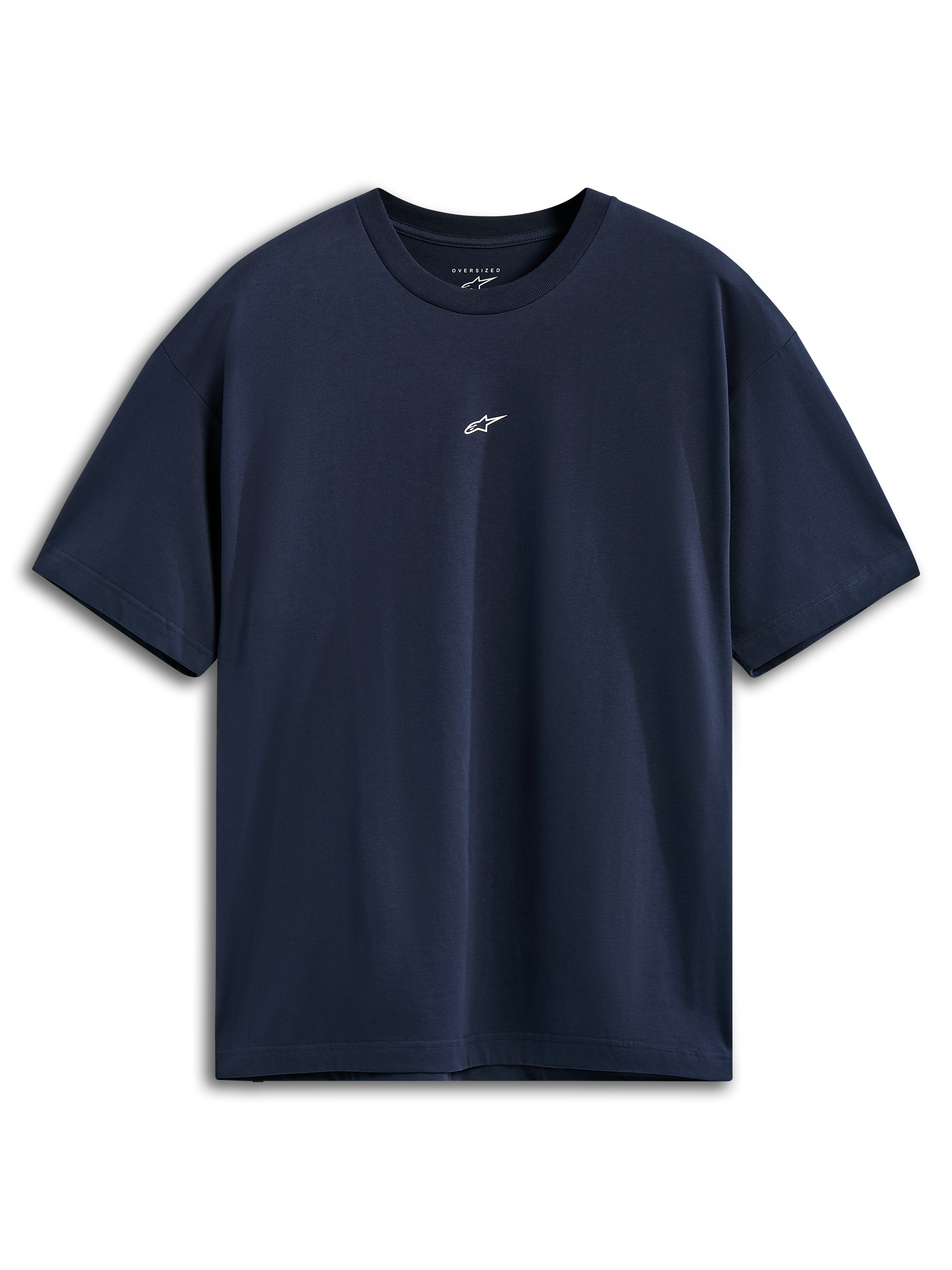 Alpinestars Focused Oversized CSF Tee, t-shirt a maniche corte, blu navy, piccolo logo Astars bianco al centro del petto, vestibilità oversize rilassata, abbigliamento sportivo casual