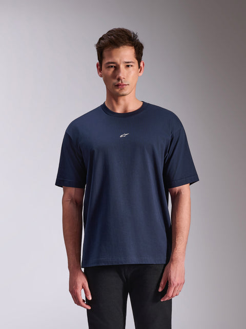 Alpinestars Focused Oversized CSF Tee, Short Sleeve T-Shirt, Navy Blue, small white Astars logo on chest, casual motorsport-inspired streetwear