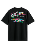 Alpinestars Wild Oversized CSF Tee, t-shirt a maniche corte, nero, vista posteriore con logo Astars multicolore vivace e scritta Alpinestars a blocchi sovrapposti, streetwear casual