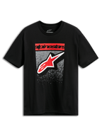 Alpinestars Noka CSF Tee, maglietta a maniche corte, nero, scritta Alpinestars rossa e logo a stella con grafica grigia a gradazione MX, abbigliamento casual streetwear motorsport