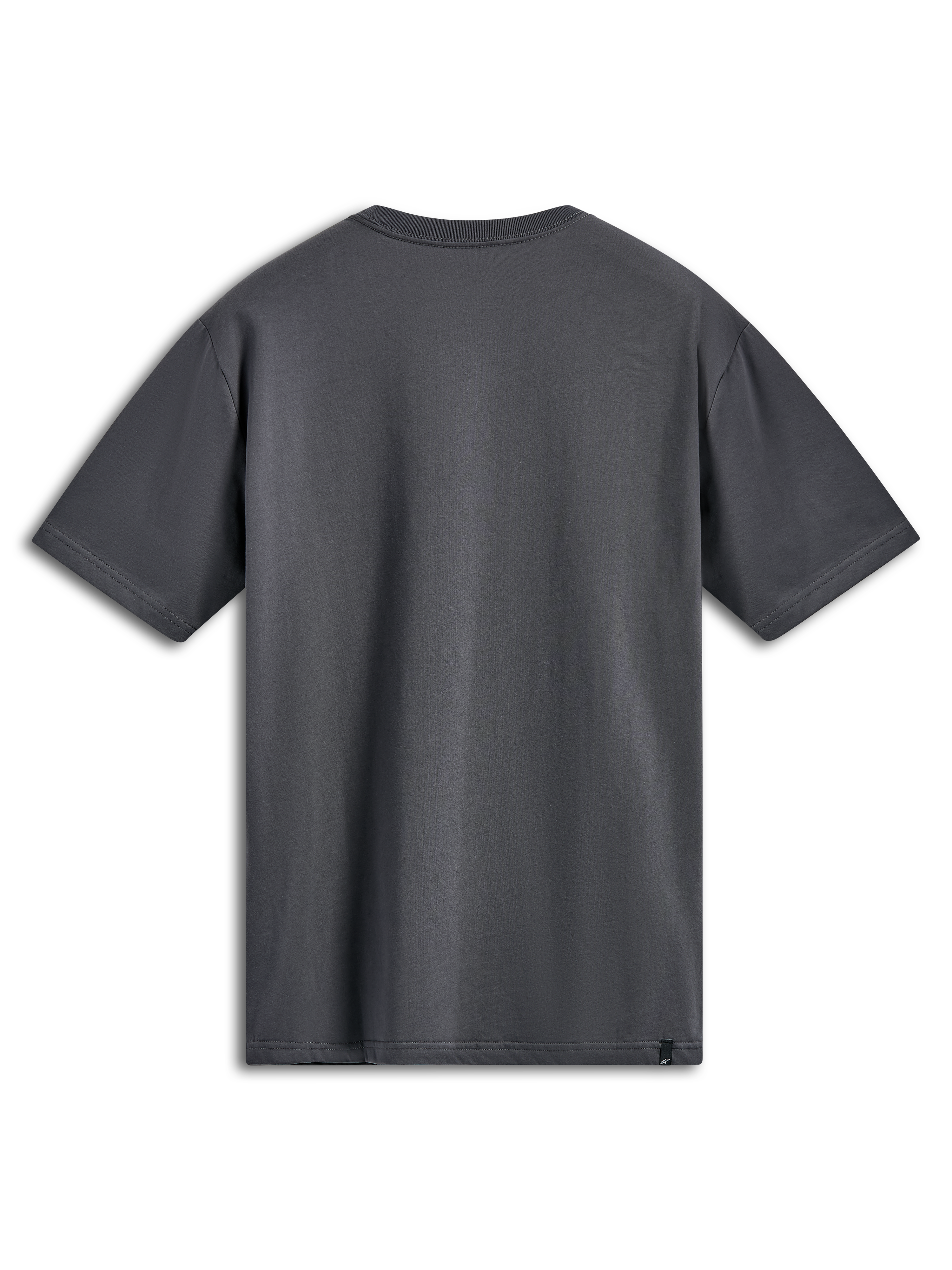 Alpinestars Ellipsoid CSF Tee, t-shirt a maniche corte, antracite, vista posteriore, design semplice con piccola etichetta nera del logo sull'orlo, abbigliamento sportivo casual