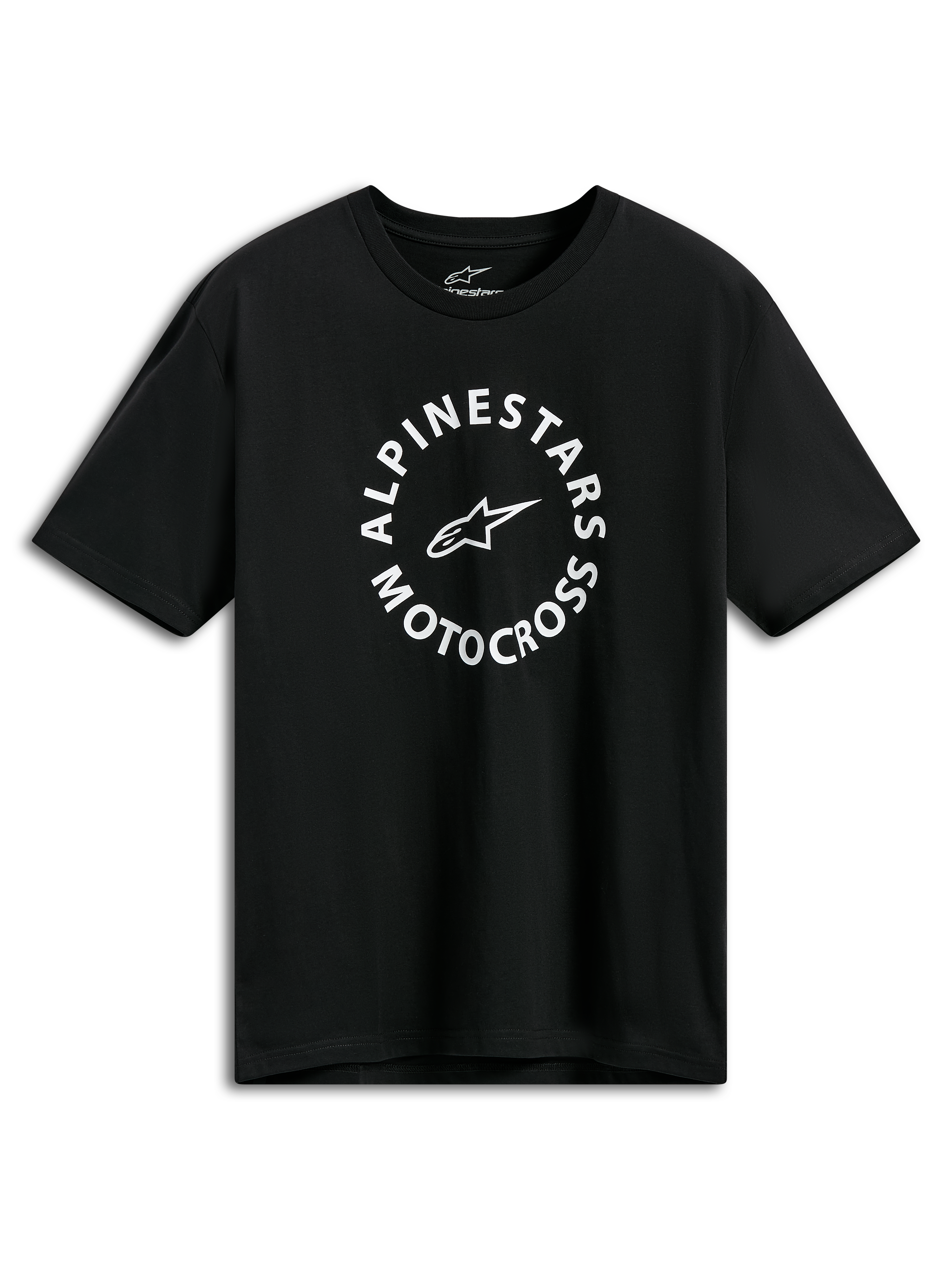 Alpinestars MX CSF Tee, t-shirt a maniche corte, nera, grafica circolare Alpinestars Motocross bianca, streetwear casual motorsport