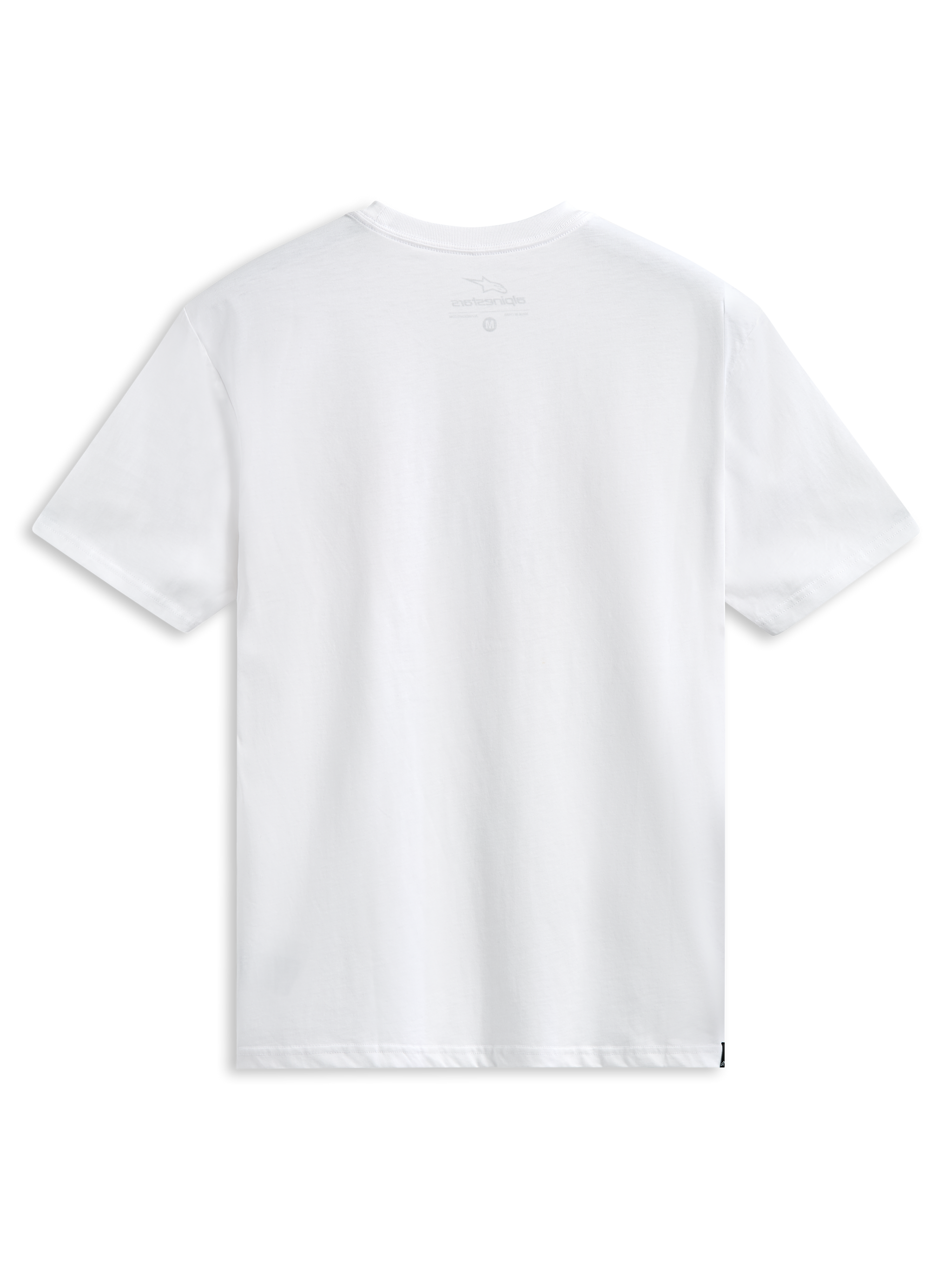 Alpinestars Plate CSF Tee, maglietta a maniche corte, bianco, vista posteriore, con stampa interna sul collo e piccola etichetta laterale, streetwear casual motorsport