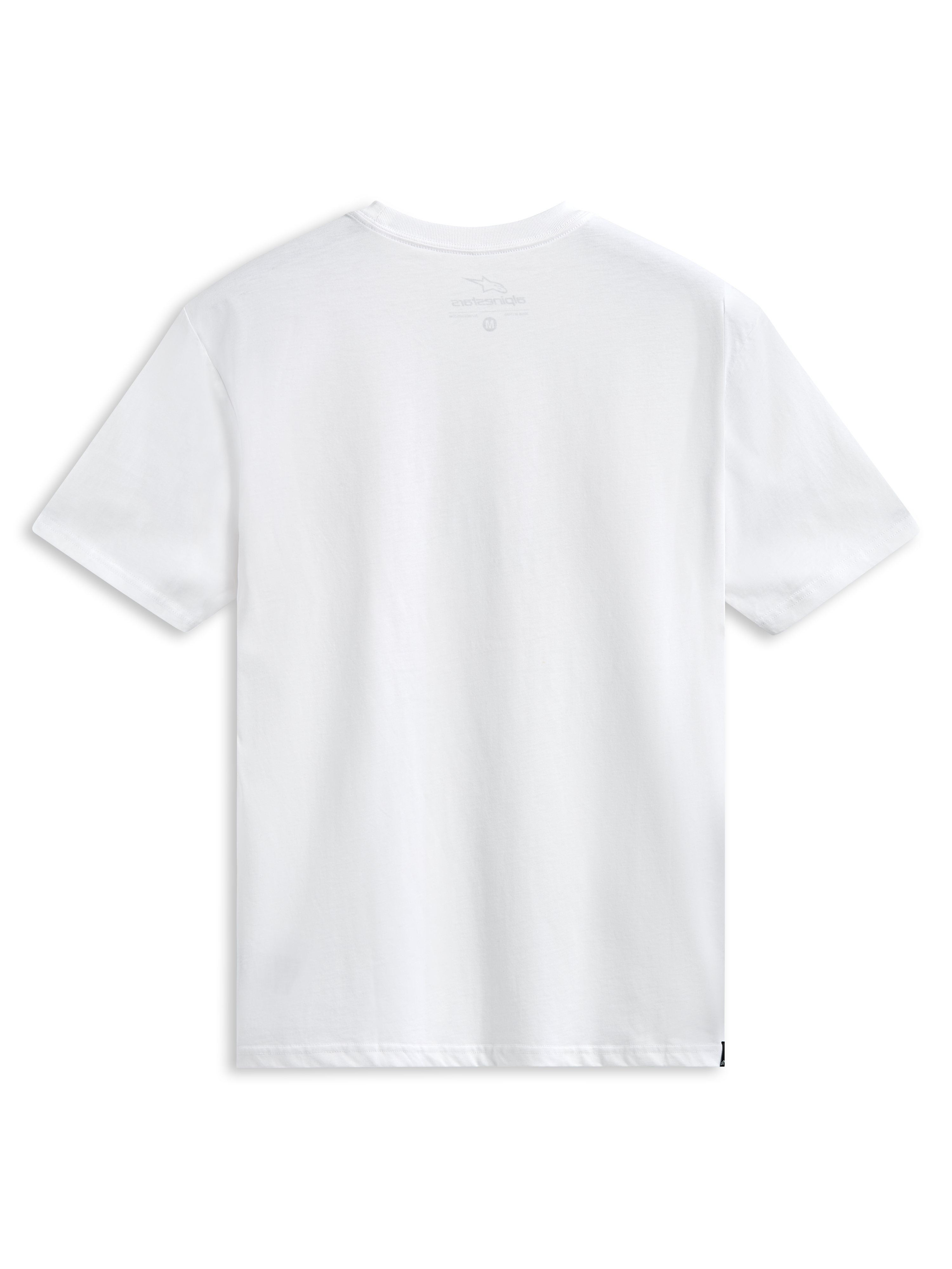 Alpinestars Plate CSF Tee, maglietta a maniche corte, bianco, vista posteriore, con stampa interna sul collo e piccola etichetta laterale, streetwear casual motorsport