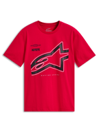 Alpinestars Authority CSF Tee, T-shirt a maniche corte, rosso, grande logo Astars ritagliato nero con bordo bianco, abbigliamento casual motorsport