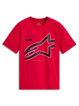 Alpinestars Authority CSF Tee, T-shirt a maniche corte, rosso, grande logo Astars ritagliato nero con bordo bianco, abbigliamento casual motorsport