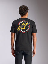 Alpinestars Aorbit CSF Tee, t-shirt a maniche corte, nera, grafica "Always Fast Made to Last" con logo a stella giallo sul retro, streetwear casual motorsport