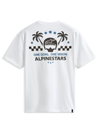 Alpinestars Order CSF Tee, t-shirt a maniche corte, bianco, grafica sul retro con casco e palme, scritta One Goal One Vision, abbigliamento casual motorsport streetwear