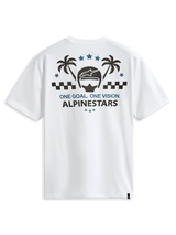 Alpinestars Order CSF Tee, t-shirt a maniche corte, bianco, grafica sul retro con casco e palme, scritta One Goal One Vision, abbigliamento casual motorsport streetwear