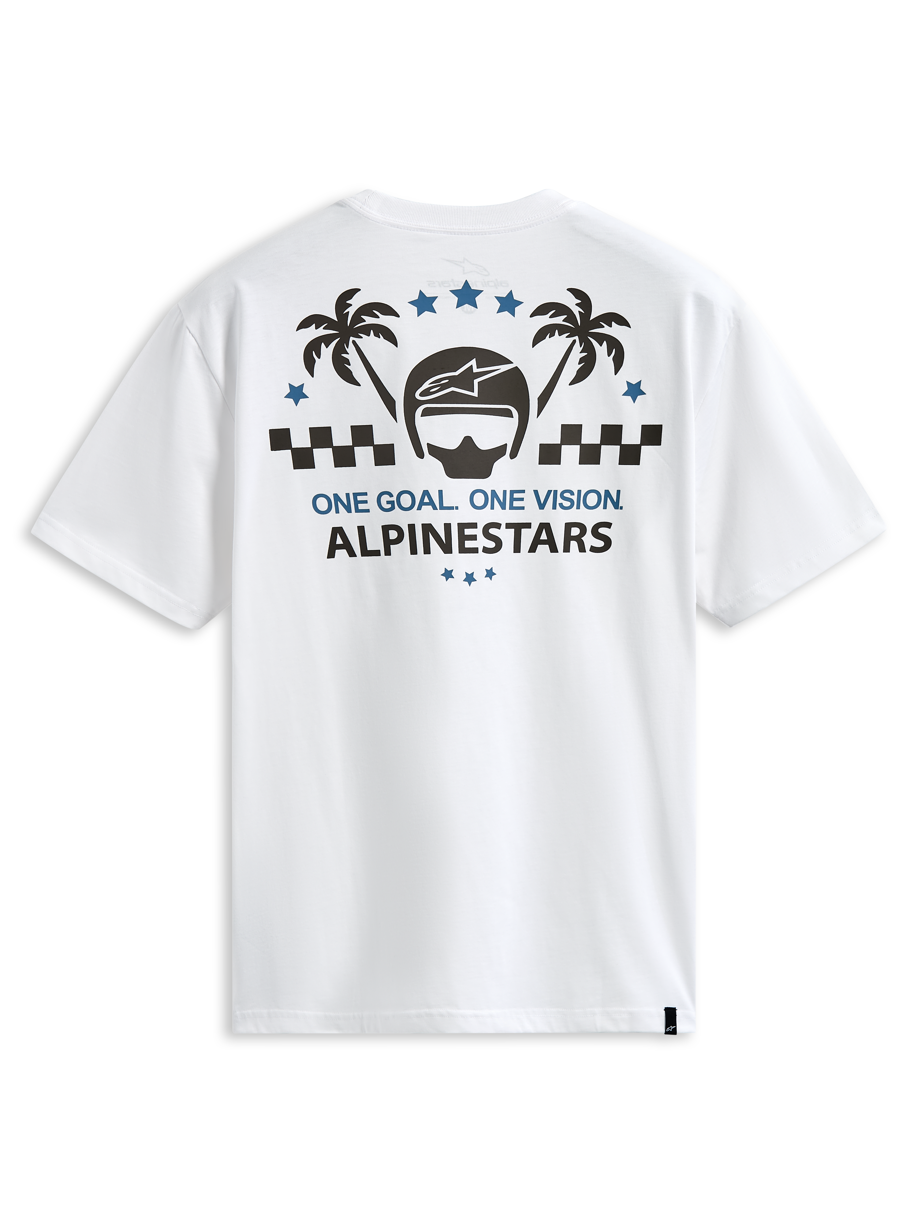 Alpinestars Order CSF Tee, t-shirt a maniche corte, bianco, grafica sul retro con casco e palme, scritta One Goal One Vision, abbigliamento casual motorsport streetwear