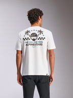 Alpinestars Order CSF Tee, t-shirt a maniche corte, bianco, vista posteriore con grafica di casco e palme e scritta 'ONE GOAL. ONE VISION.', streetwear casual motorsport